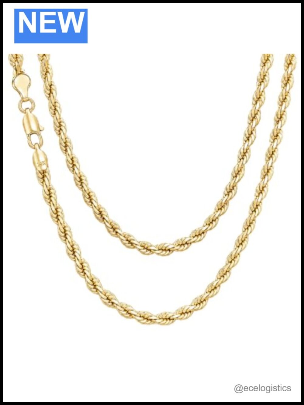 14K Gold-Plated Rope Chain Necklace Hand-Polished 4/6/8/10mm Thick Hip Hop